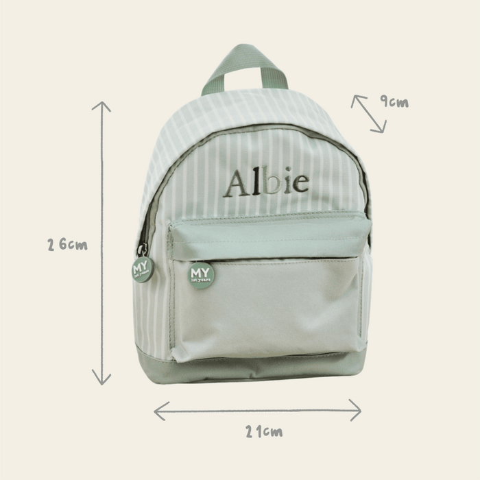 Personalised Sage Stripe Mini Backpack