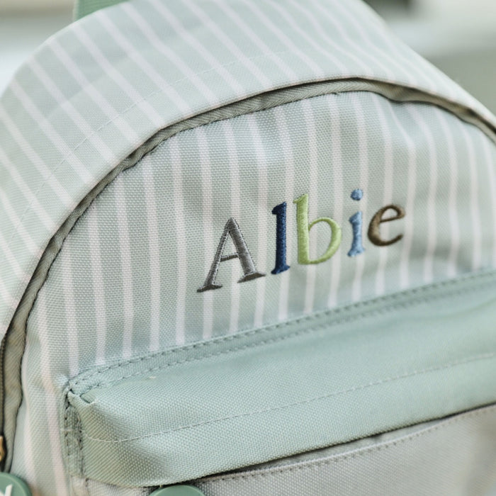 Personalised Sage Stripe Mini Backpack