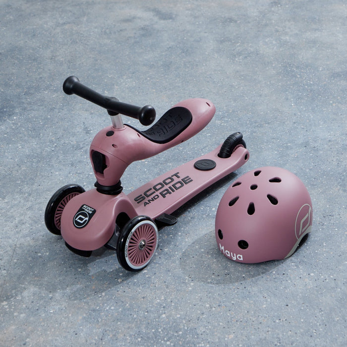Personalised Scoot and Ride Highway Kick 1 Push & Go Scooter & Helmet Gift Set in Wildberry