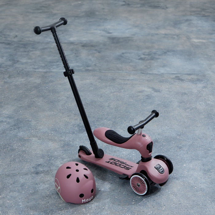 Personalised Scoot and Ride Highway Kick 1 Push & Go Scooter & Helmet Gift Set in Wildberry