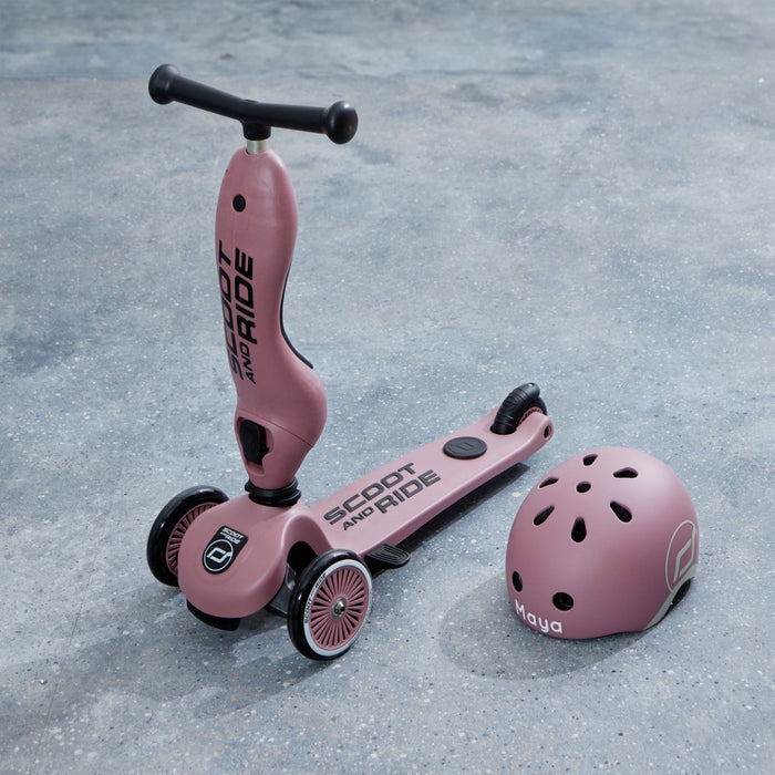 Personalised Scoot and Ride Highway Kick 1 Push & Go Scooter & Helmet Gift Set in Wildberry