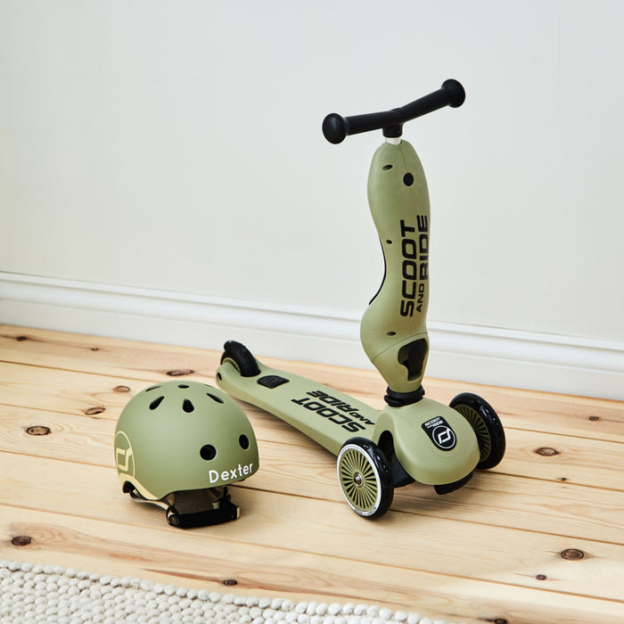Personalised Scoot and Ride Olive Highway Kick 1 Scooter & Helmet Gift Set