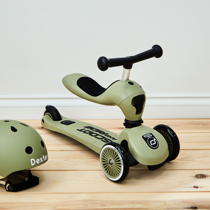 Personalised Scoot and Ride Olive Highway Kick 1 Scooter & Helmet Gift Set