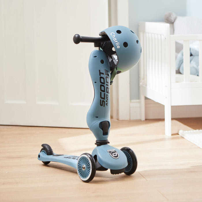 Personalised Scoot and Ride Steel Blue Highway Kick 1 Scooter & Helmet Gift Set