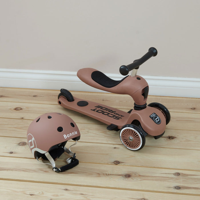 Personalised Scoot & Ride Push & Go Mocha Scooter & Helmet Gift Set