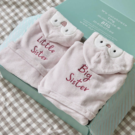 Personalised Sibling Pink Penguin Robes Gift Set