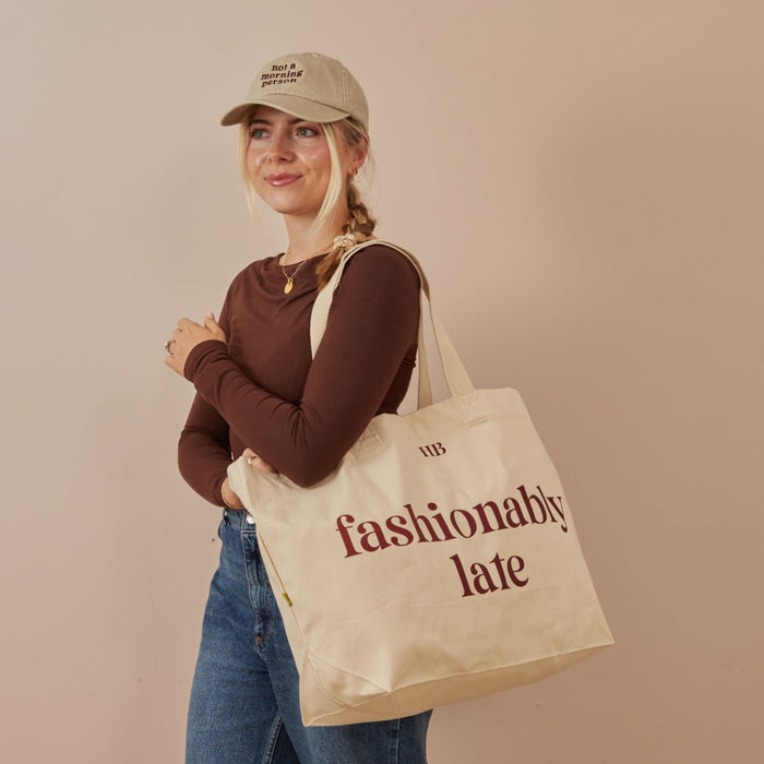 Personalised Slogan Cotton Canvas Tote Bag in Burgundy