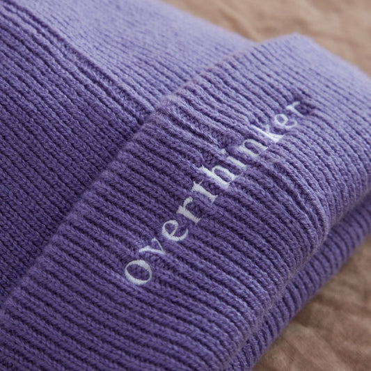 Personalised Slogan Cuffed Beanie Hat in Violet