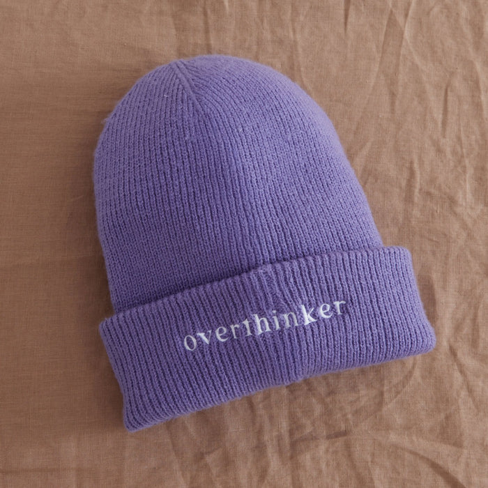 Personalised Slogan Cuffed Beanie Hat in Violet