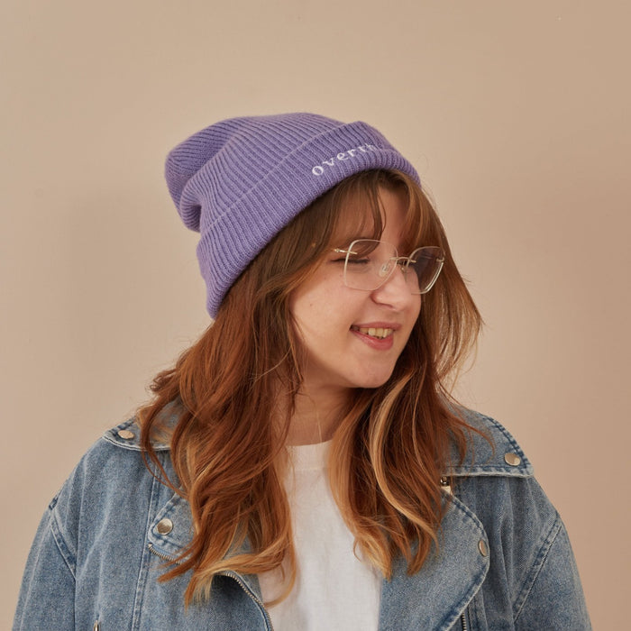 Personalised Slogan Cuffed Beanie Hat in Violet