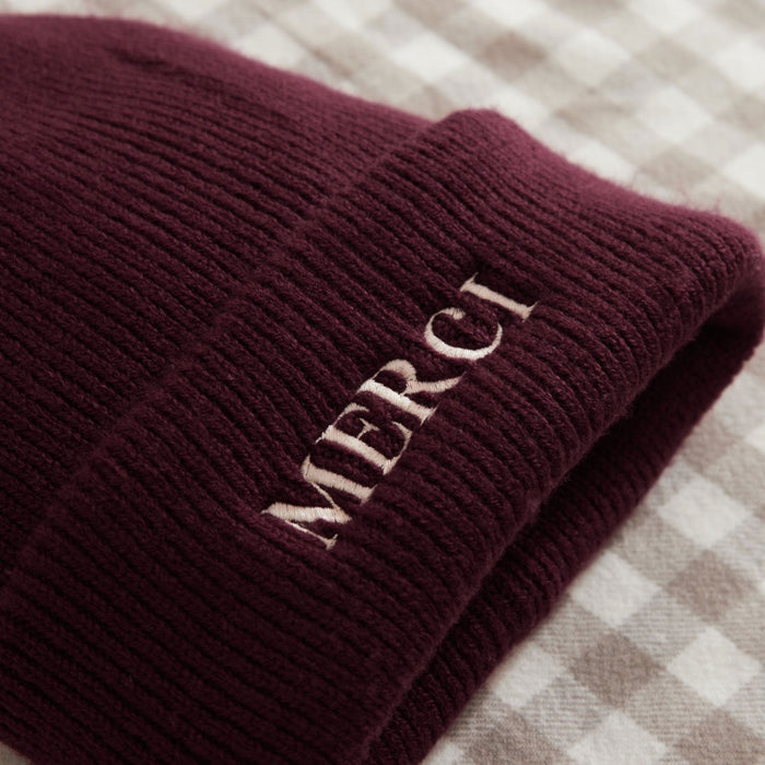 Personalised Slogan Deep Cuff Beanie Hat in Burgundy