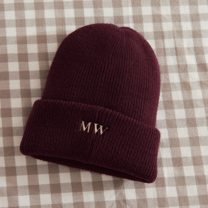 Personalised Slogan Deep Cuff Beanie Hat in Burgundy
