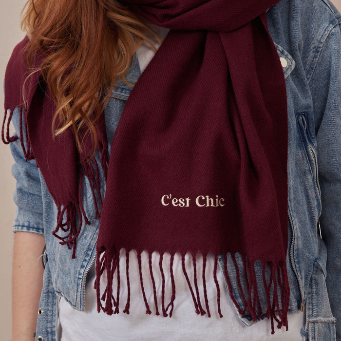 Personalised Slogan Long Burgundy Tassled Scarf