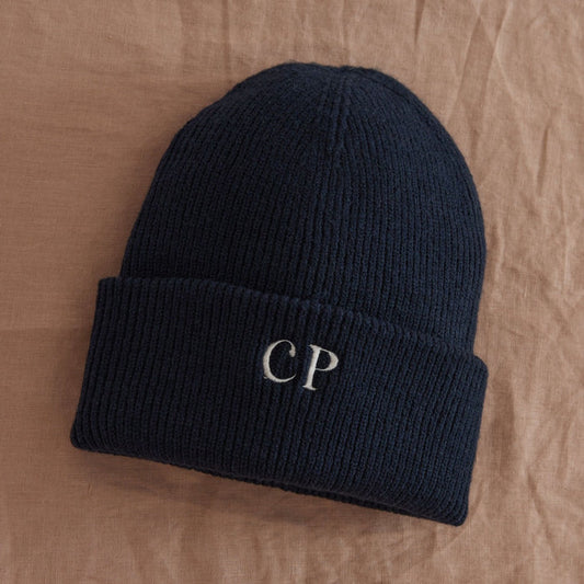 Personalised Slogan Navy Beanie Hat