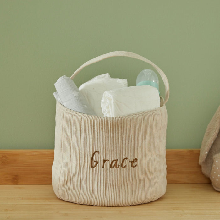Personalised Small Ecru Cord Basket Bag