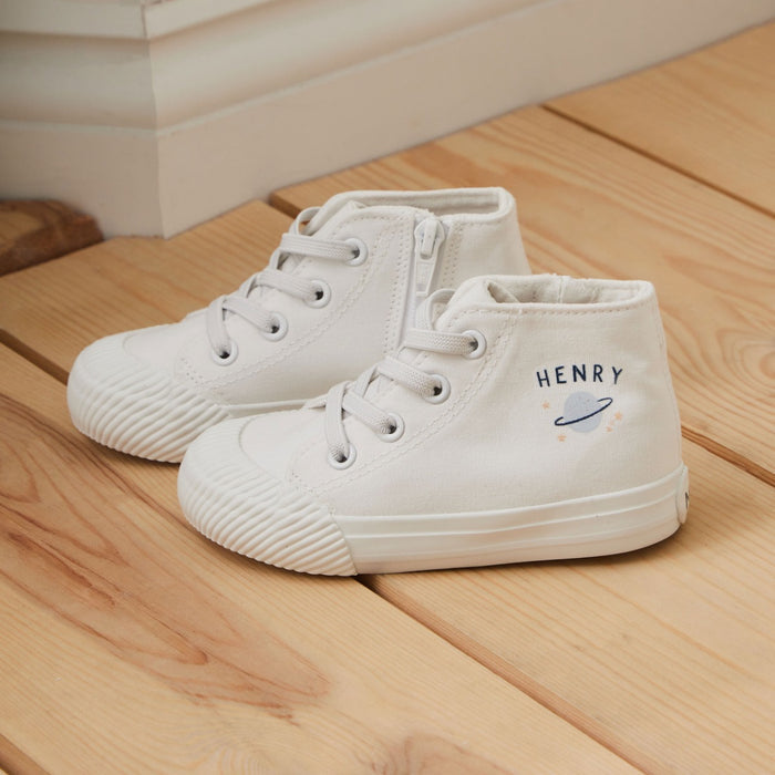 Personalised Space Planet Kids' Ivory High Top Trainers