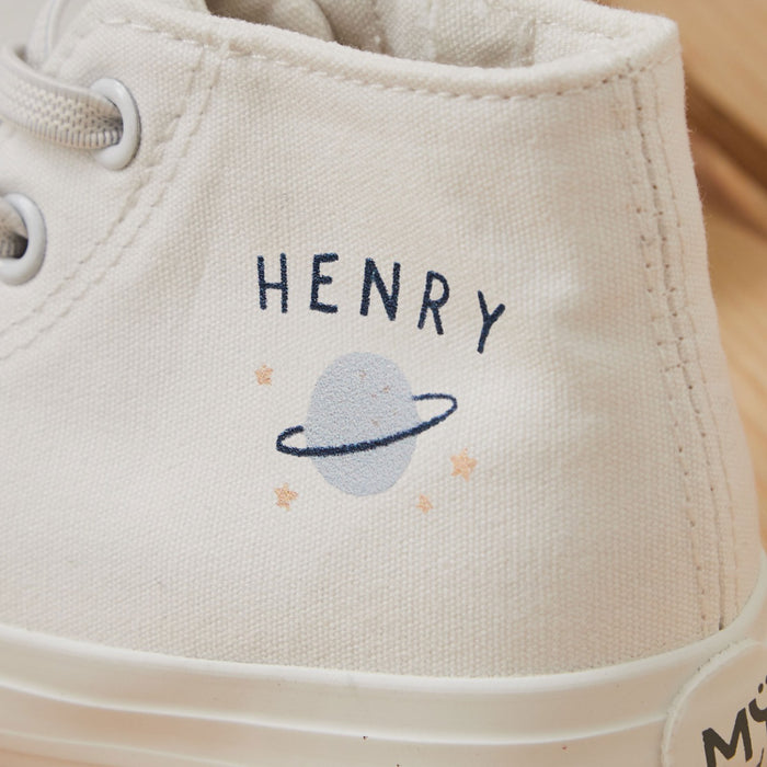 Personalised Space Planet Kids' Ivory High Top Trainers