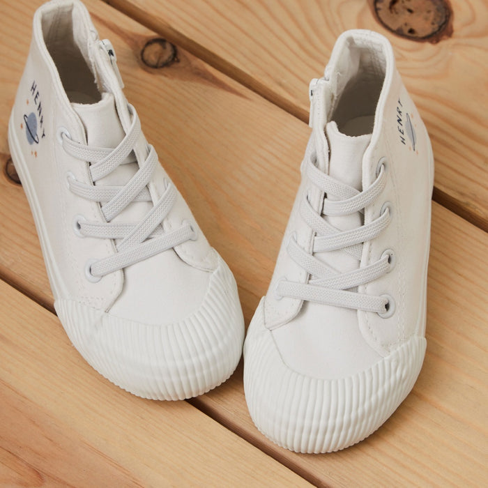 Personalised Space Planet Kids' Ivory High Top Trainers