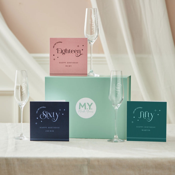 Personalised Sparkle Birthday Flute & Card Gift Set