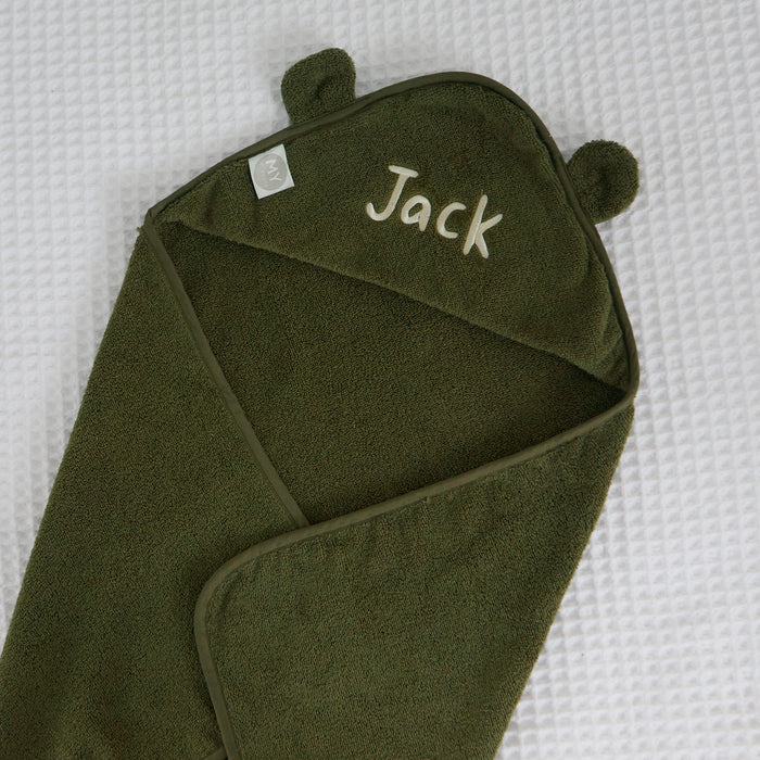 Personalised Spruce Green Curved Hooded Towel