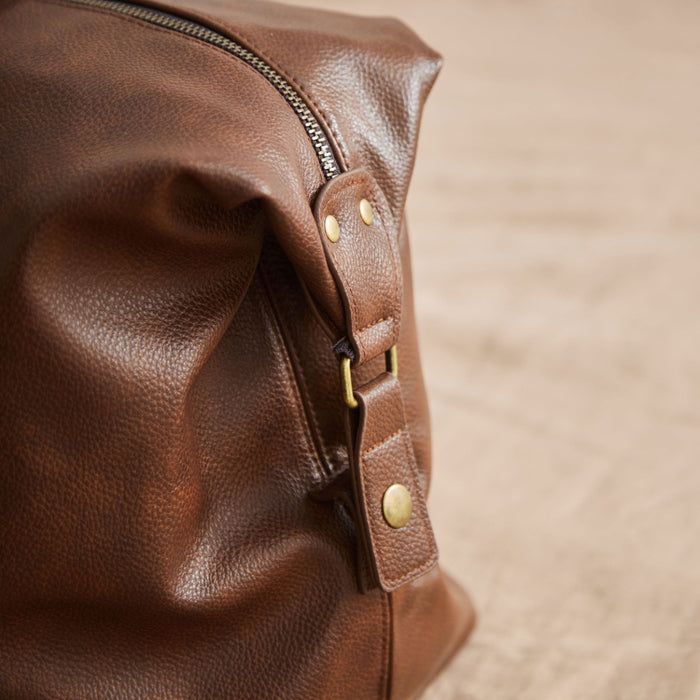 Personalised Tan Embroidered PU Weekend Holdall Bag
