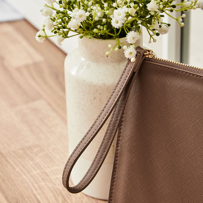 Personalised Taupe Birth Flower Monogrammed Pouch