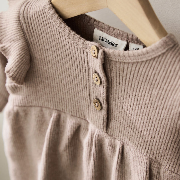 Personalised Taupe Ruffle Dress by Lil Atelier