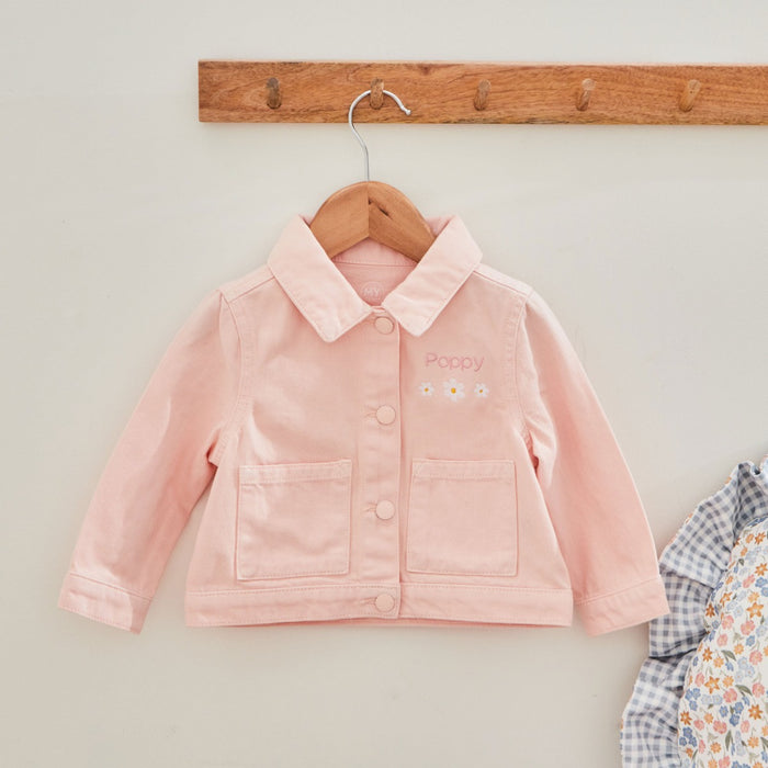 Personalised Three Daisies Pink Denim Jacket