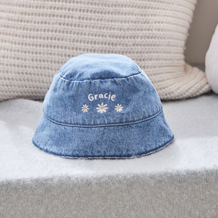 Personalised Three Daisy Denim Bucket Hat