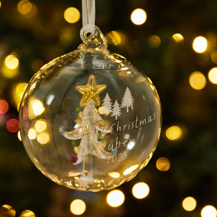 Personalised Three Tree Christmas Tree Glass Bauble