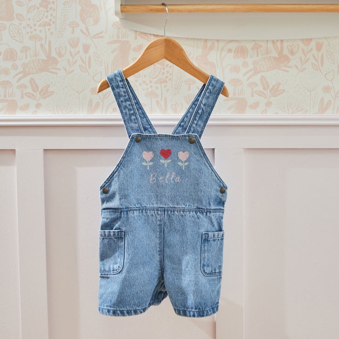 Personalised Three Tulip Short-Leg Dungarees