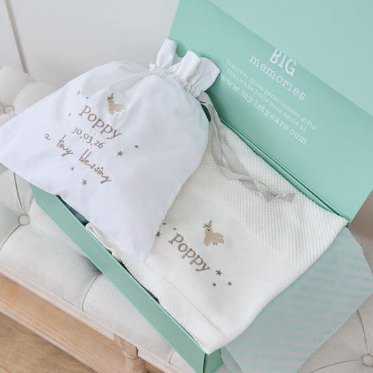 Personalised Tiny Blessing Blanket and Dust Bag Gift Set