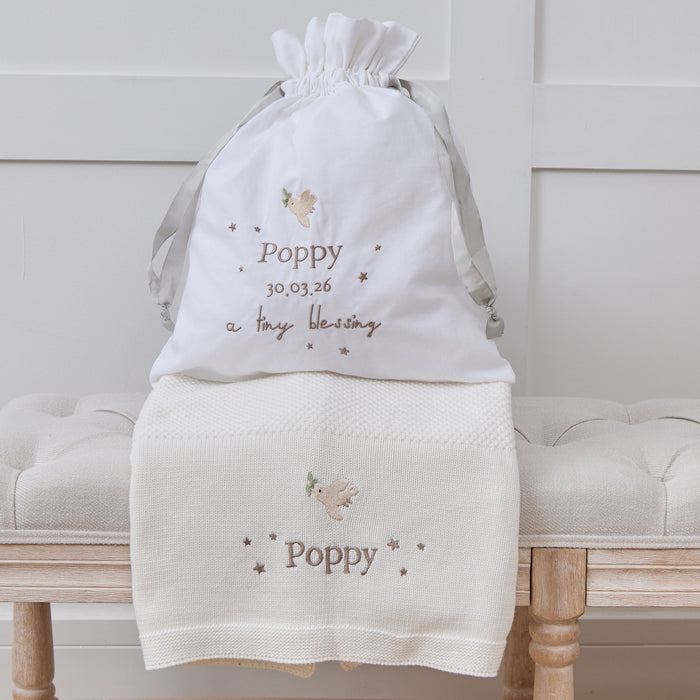 Personalised Tiny Blessing Blanket and Dust Bag Gift Set