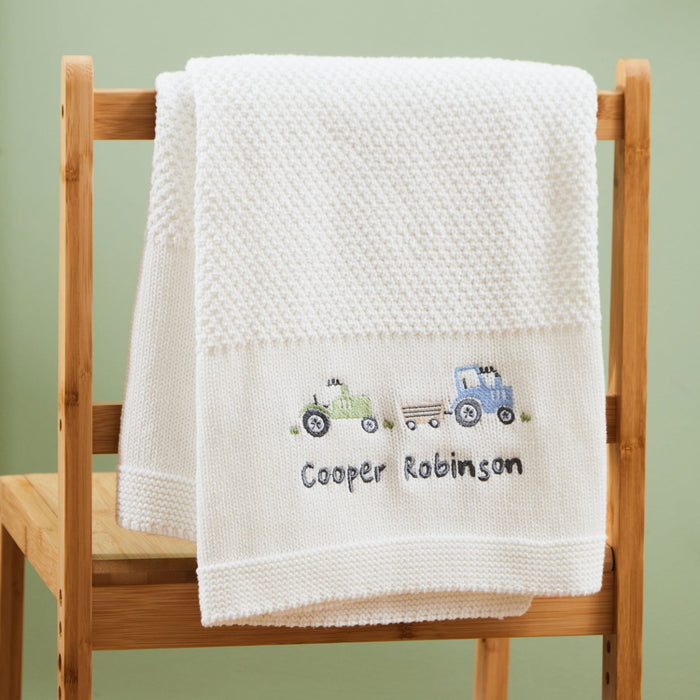 Personalised Tractor Ivory Knitted Shawl