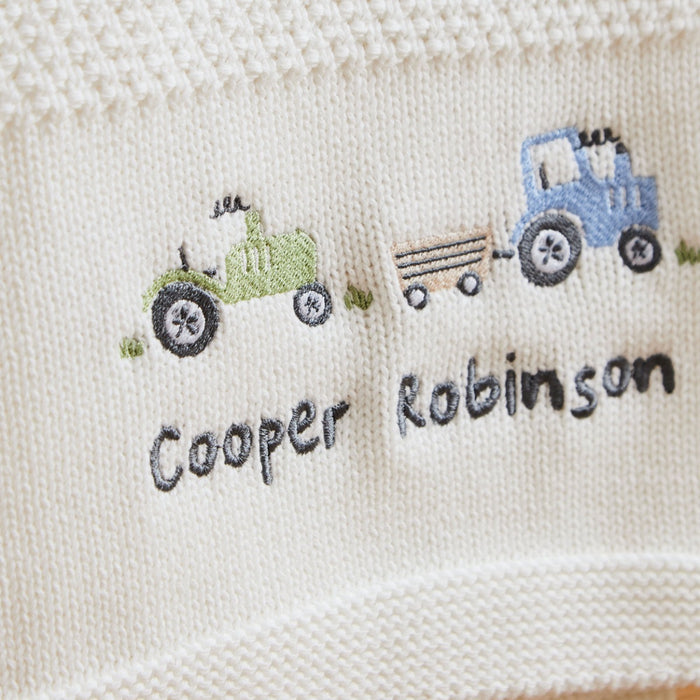 Personalised Tractor Ivory Knitted Shawl