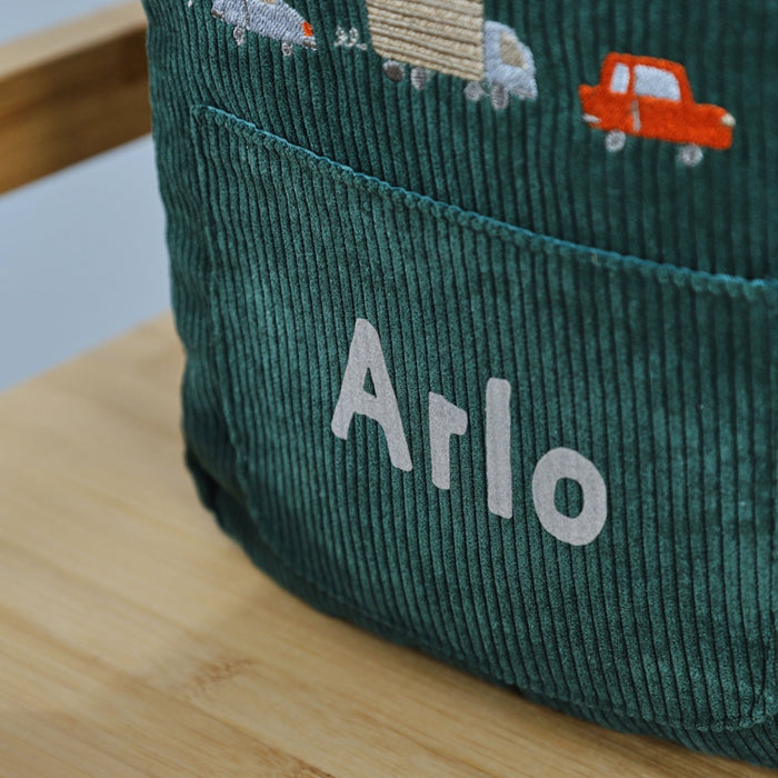 Personalised Transport Forest Green Cord Mini Backpack