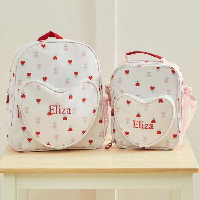 Personalised Tulip Heart Print Backpack & Lunch Bag Gift Set