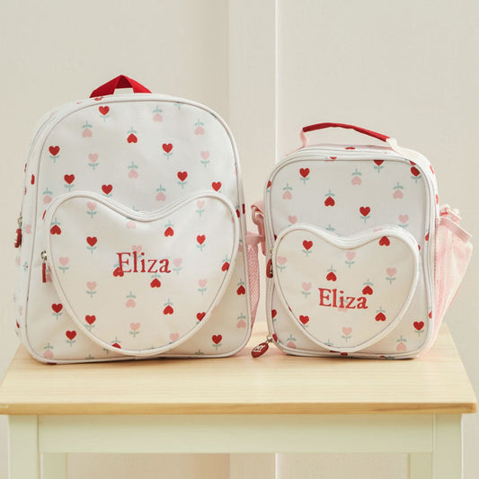 Personalised Tulip Heart Print Backpack & Lunch Bag Gift Set