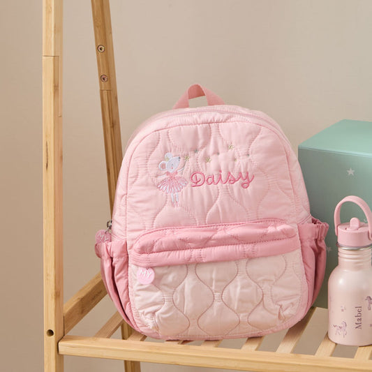 Personalised Twinkle Tales Pink Quilted Backpack