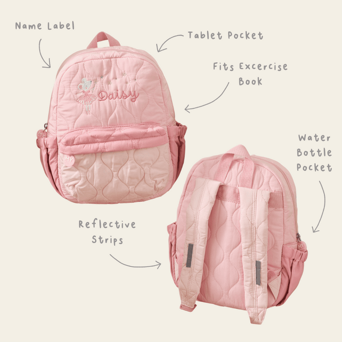 Personalised Twinkle Tales Pink Quilted Backpack