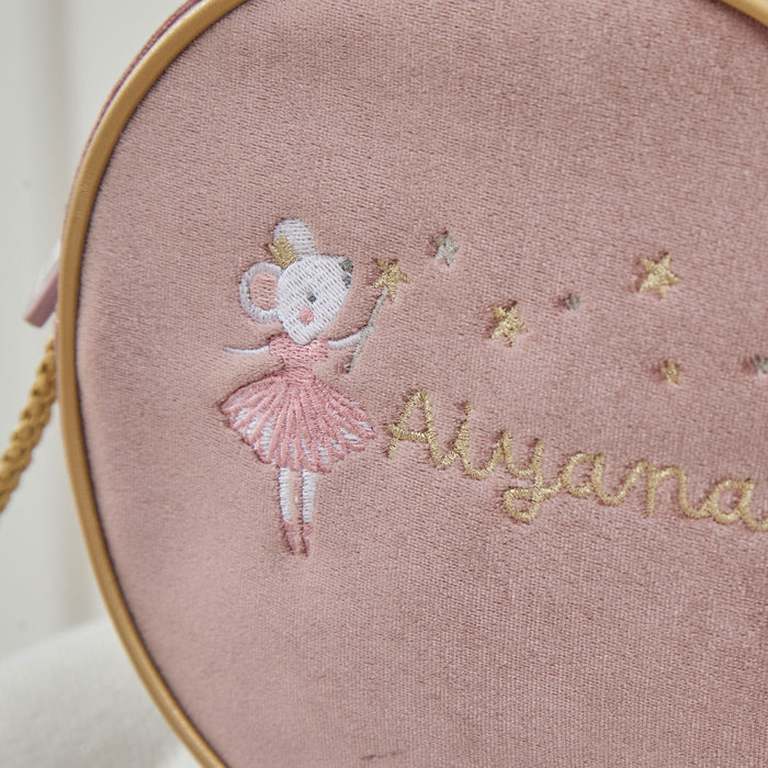 Personalised Twinkle Tales Pink Velvet Handbag