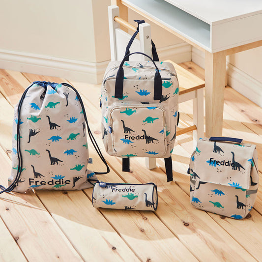 Personalised Ultimate Grey Dinosaur School Bag Set