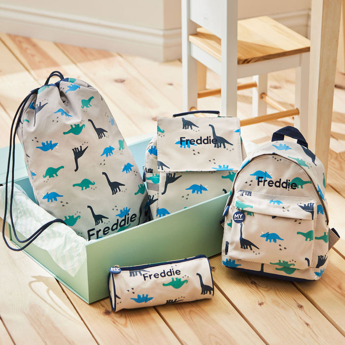 Personalised Ultimate Grey Dinosaur School Bag Set