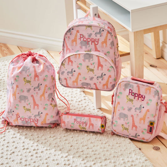 Personalised Ultimate Pink Safari School Bag Set