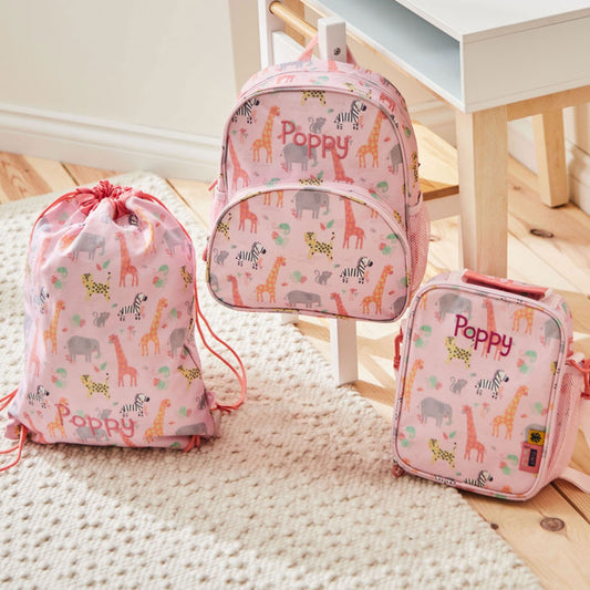 Personalised Ultimate Pink Safari School Bag Set