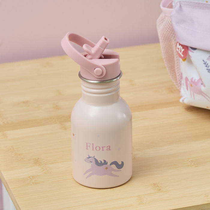 Personalised Unicorns Print Pink Bottle