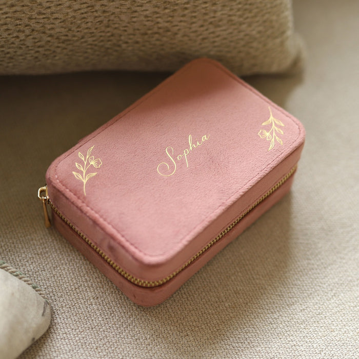Personalised Velvet Jewellery Box in Dark Pink by Made Yours