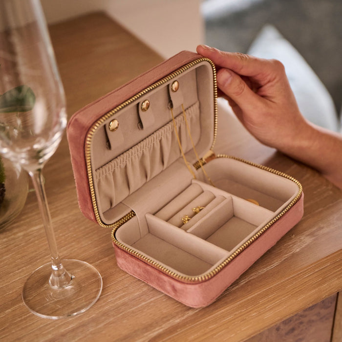 Personalised Velvet Jewellery Box in Dark Pink by Made Yours