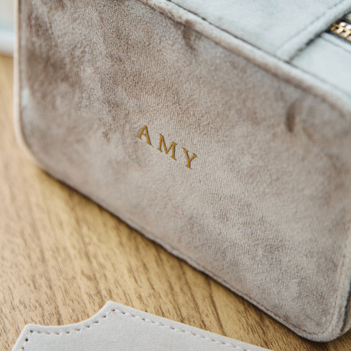 Personalised Velvet Jewellery box in Taupe