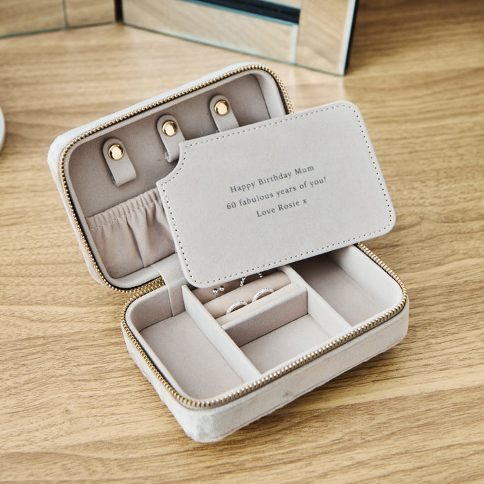 Personalised Velvet Jewellery box in Taupe